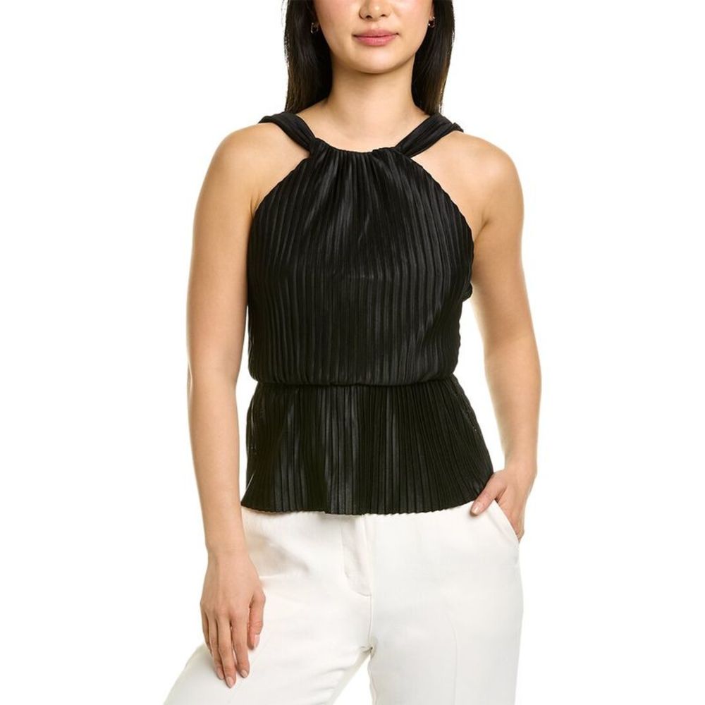 Sabina Musayev Black Pleated Halter Peplum Top